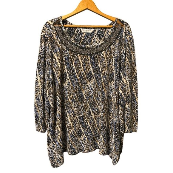 Drapers & Damon's Size Petite Plus Size Womens Blouse 3/4 Sleeve Beaded Studded - Picture 3 of 5